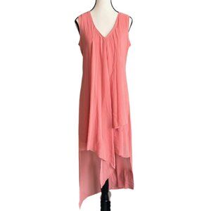 NENE LEAKES BEAUTIFUL CHIFFON ASYMMETRICAL HIGH-LOW HEM CORAL DRESS+SLIP, SZ.8